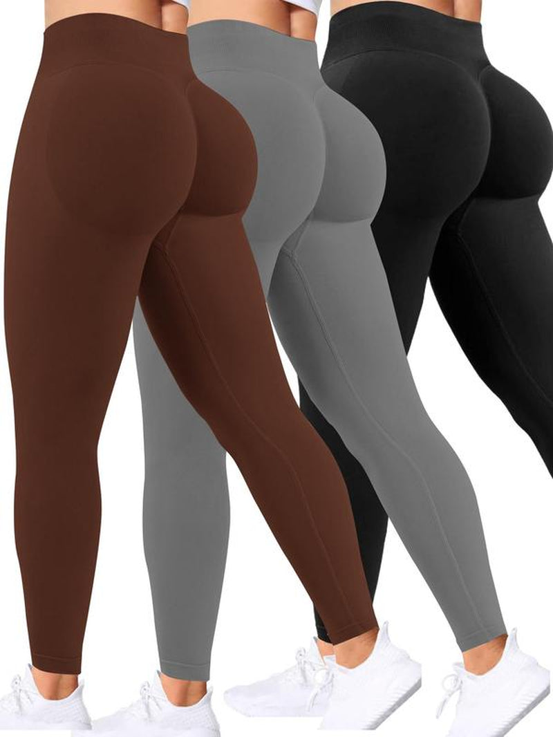 Sporty Women'S Plain High Waist Ruched Sports Leggings, Flexibility High Stretch Support Tight Seamless Tummy Control Yoga Leggings, Ladies Sportswear for Indoor Outdoor Wear